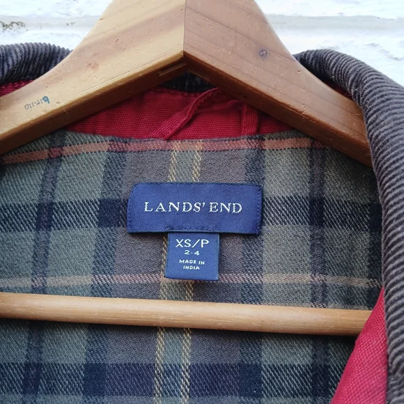 Lands' End Red Barn Coat Jacket with Brown Collar - Picture 3 of 7